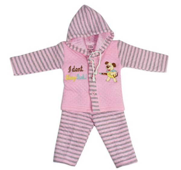 Hooded Top & Bottom Winter Set (Lining Pattern) - Pink-0