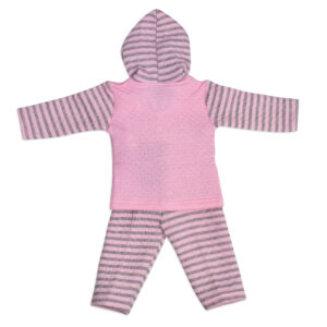 Hooded Top & Bottom Winter Set (Lining Pattern) - Pink-18042