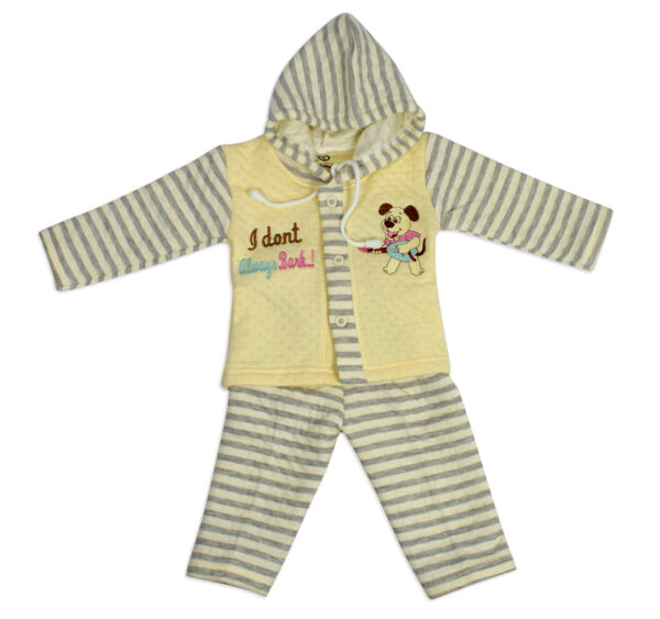 Hooded Top & Bottom Winter Set (Lining Pattern) - Yellow-0