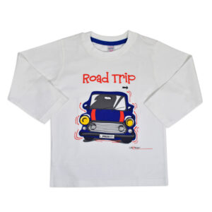 Pink Rabbit Full Sleeve Cotton T-shirt (Road Trip) - White-0