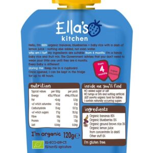 Ella's Kitchen Bananas, Blueberries & Baby Rice (4M+) 120g-19472