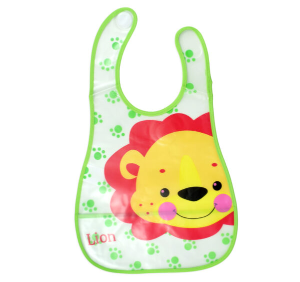 Baby Non-Spill Plastic Bib (Lion Print) - Green/Red-0