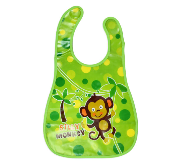 Baby Non-Spill Plastic Bib (Monkey Print) - Green-0