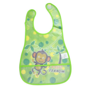 Baby Non-Spill Plastic Bib (Monkey Print) - Green-18987