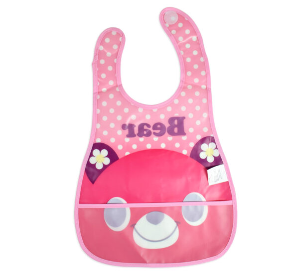 Baby Non-Spill Plastic Bib (Bear Print) - Pink-18973