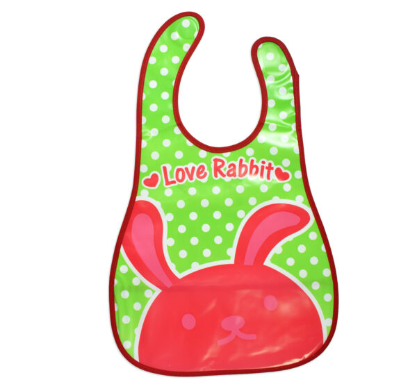 Baby Non-Spill Plastic Bib (Rabbit Print) - Green/Red-0