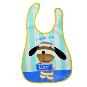 Baby Non-Spill Plastic Bib (Dog Print) - Blue/Yellow-0