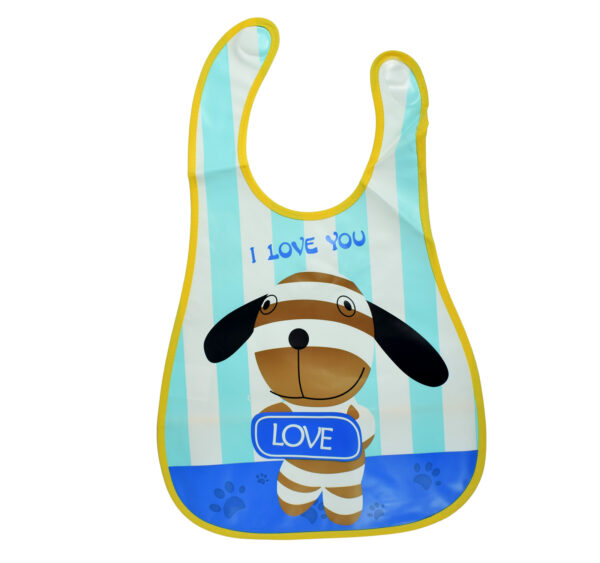 Baby Non-Spill Plastic Bib (Dog Print) - Blue/Yellow-0