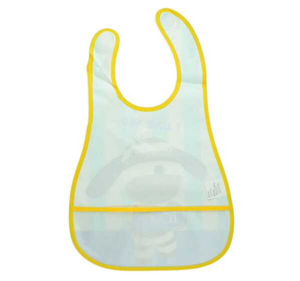 Baby Non-Spill Plastic Bib (Dog Print) - Blue/Yellow-18961