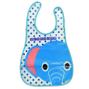 Baby Non-Spill Plastic Bib (Elephant Print) - Blue-0