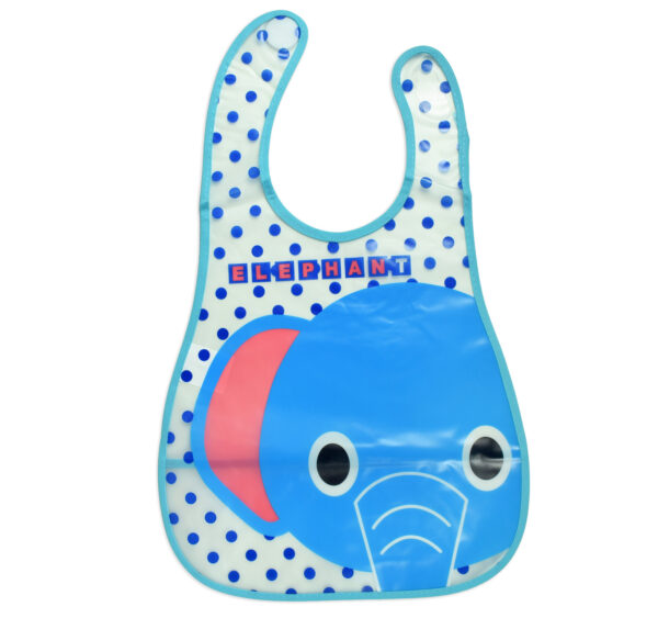 Baby Non-Spill Plastic Bib (Elephant Print) - Blue-0