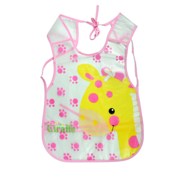 Non-Spill Plastic Bib For Infants (Girraf Print) - Pink-0