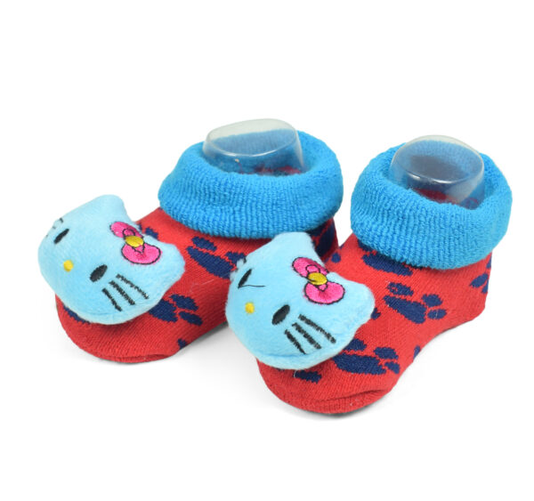 Babys World Socks Shoes With Kitty Face Motif - Blue/Red-0