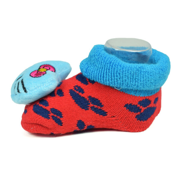 Babys World Socks Shoes With Kitty Face Motif - Blue/Red-19155