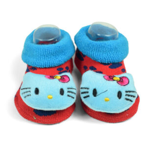 Babys World Socks Shoes With Kitty Face Motif - Blue/Red-19153