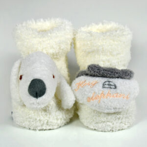 Cozie Fleece Baby Socks, Booties (Cartoon Face) - Cream/Grey-18741