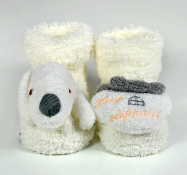 Cozie Fleece Baby Socks, Booties (Cartoon Face) - Cream/Grey-18741