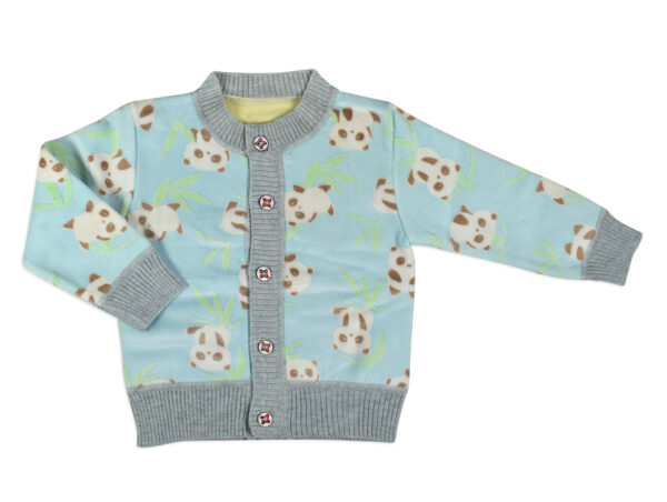 Full Sleeve Front Open Sweat Shirt (Panda Print) - Aqua/Grey-0