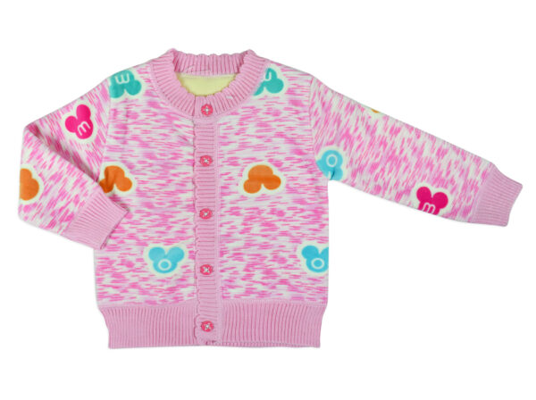 Full Sleeve Front Open Sweat Shirt (Micky Print) - Pink-0