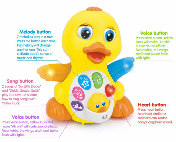 Huile Flapping Yellow Duck With Flashing Lights, Music & Universal Wheel-21433