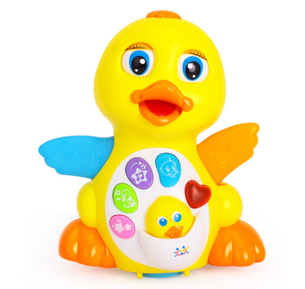 Huile Flapping Yellow Duck With Flashing Lights, Music & Universal Wheel-0