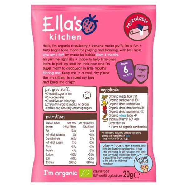 Ella's Kitchen Melty Puffs Strawberry & Bananas - 20g -21824