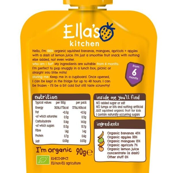 Ellas Kitchen Organic Smoothie Fruits The Yellow One Single (6M+) - 90g-21682