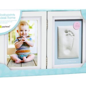 Pearhead Babyprints Newborn Baby Handprint and Footprint Desk Photo Frame & Impression Kit - White-22791