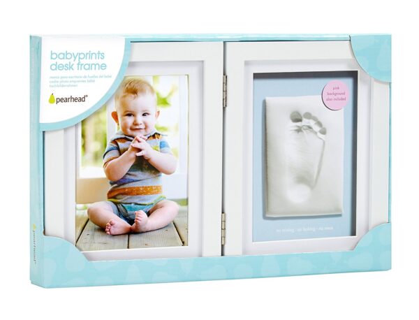 Pearhead Babyprints Newborn Baby Handprint and Footprint Desk Photo Frame & Impression Kit - White-22791