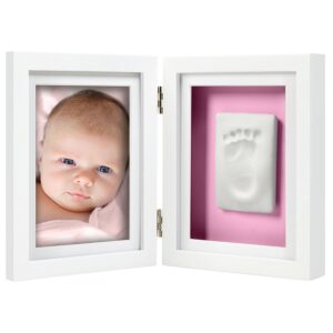 Pearhead Babyprints Newborn Baby Handprint and Footprint Desk Photo Frame & Impression Kit - White-0