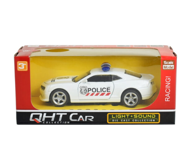 Light + Sound Pull Back Police Racing Car - White-0