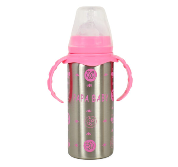 Papa Baby Multipurposable Steel Feeding Bottle - Pink-21753