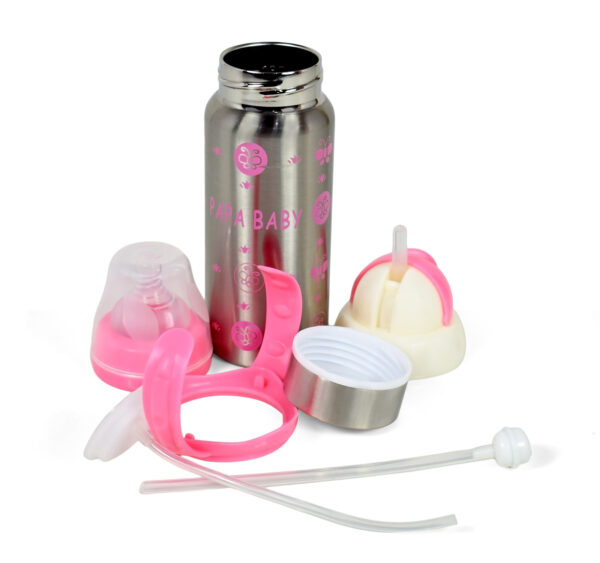 Papa Baby Multipurposable Steel Feeding Bottle - Pink-21749