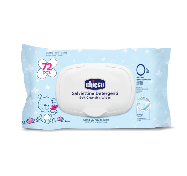 Chicco Soft Cleansing Wipes-With Flip-Cover - 72 Pieces-0