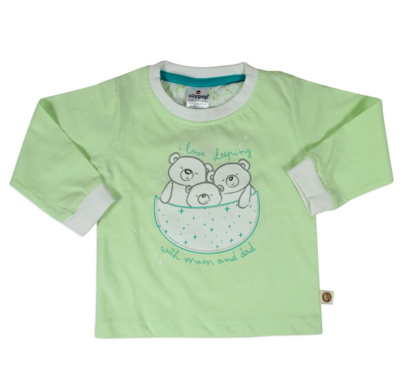 Ollypop Full Sleeve T-shirt & Lower Set - Green/White-23896