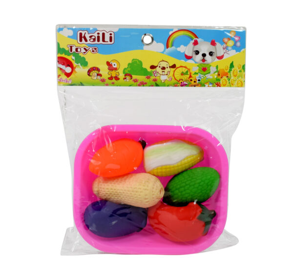 6 Pcs Mixed Colourful Vegetables Chu Chu Squeeze Me Toys with a Pink Basket Best Gift For Kids-0
