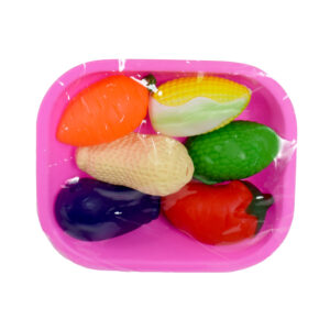 6 Pcs Mixed Colourful Vegetables Chu Chu Squeeze Me Toys with a Pink Basket Best Gift For Kids-23926