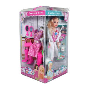 4-in-1 Doll Houses, 4 Side Packing Doll & Accessories - Pink-24313