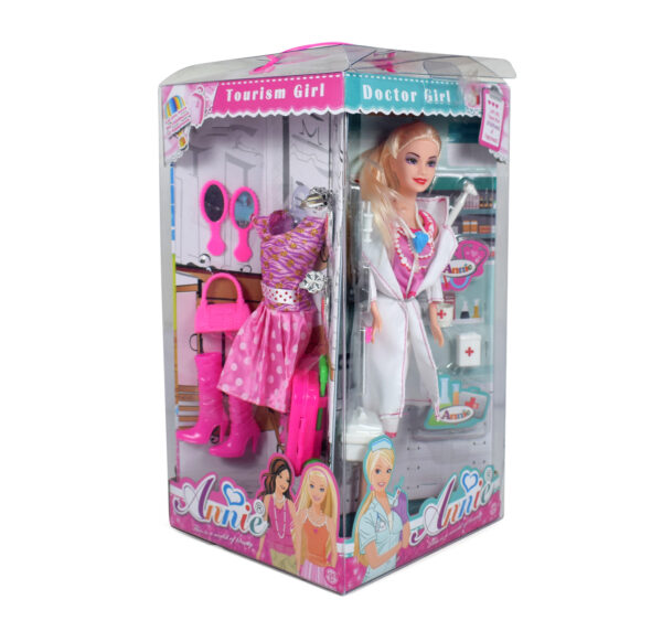 4-in-1 Doll Houses, 4 Side Packing Doll & Accessories - Pink-24313