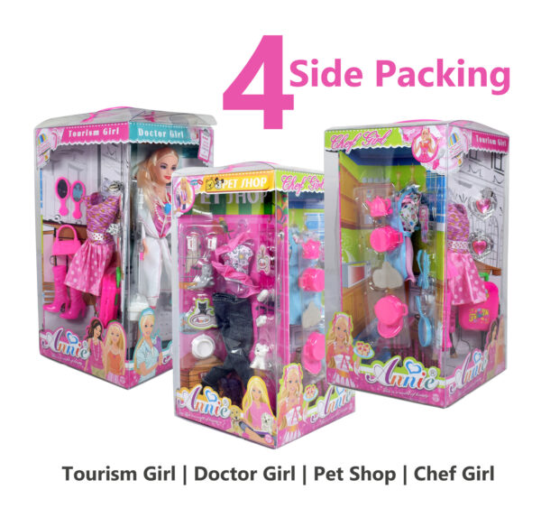 4-in-1 Doll Houses, 4 Side Packing Doll & Accessories - Pink-0