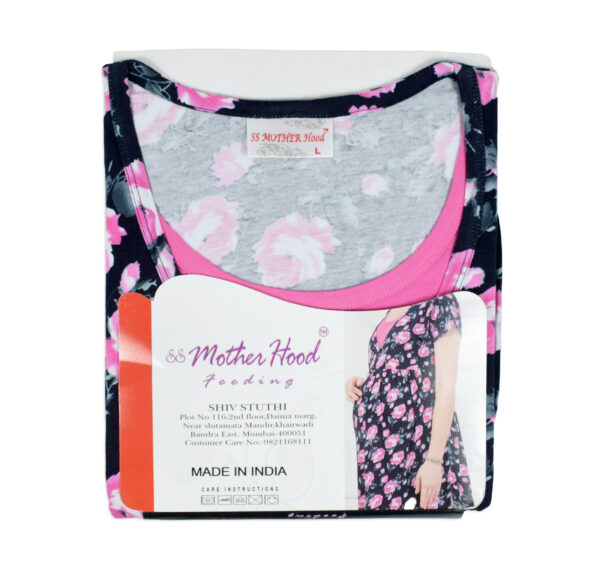 Mother Hood Maternity Nighty Gown (Flower Print) - Black-24149