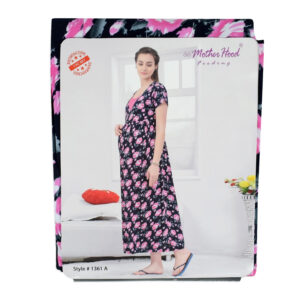 Mother Hood Maternity Nighty Gown (Flower Print) - Black-24150