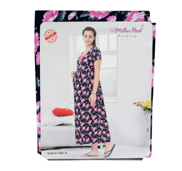 Mother Hood Maternity Nighty Gown (Flower Print) - Black-24150