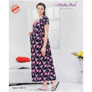 Mother Hood Maternity Nighty Gown (Flower Print) - Black-24151