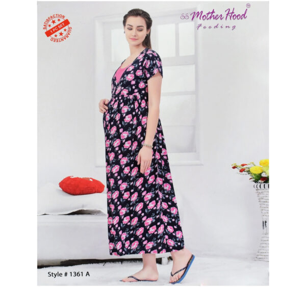 Mother Hood Maternity Nighty Gown (Flower Print) - Black-24151