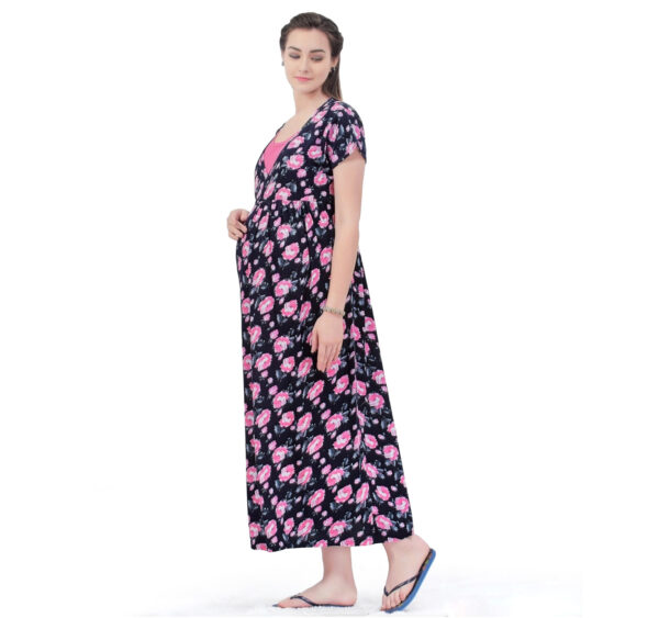 Mother Hood Maternity Nighty Gown (Flower Print) - Black-0