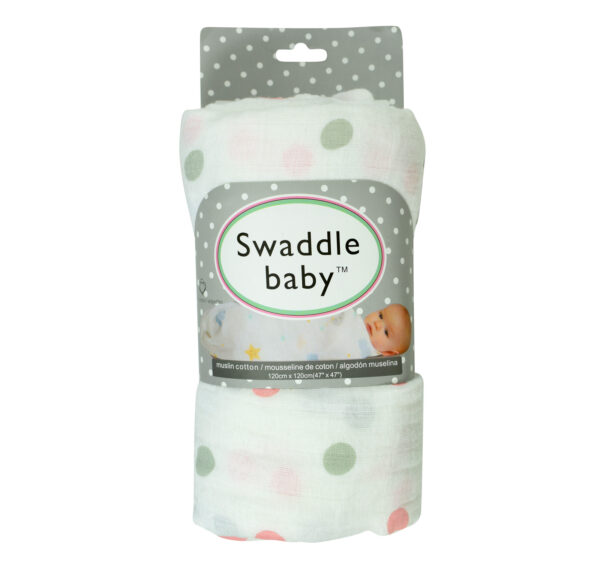 Organic Cotton Muslin Swaddle, Polka Dot - 47 Inch-0