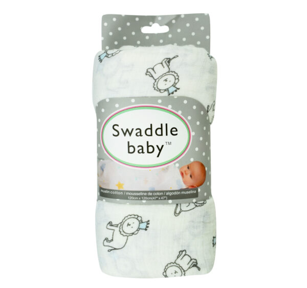 Organic Cotton Muslin Swaddle, Lion Print (Grey) - 47 Inch-0