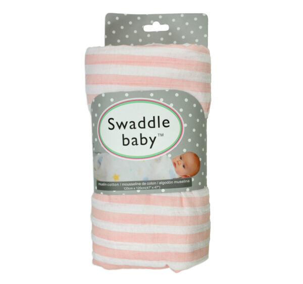 Organic Cotton Muslin Swaddle, Lining Print (Pink) - 47 Inch-0