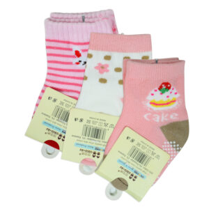 Ankle Length Anti Skid Socks, Pack of 3 - Pink Shade-24427